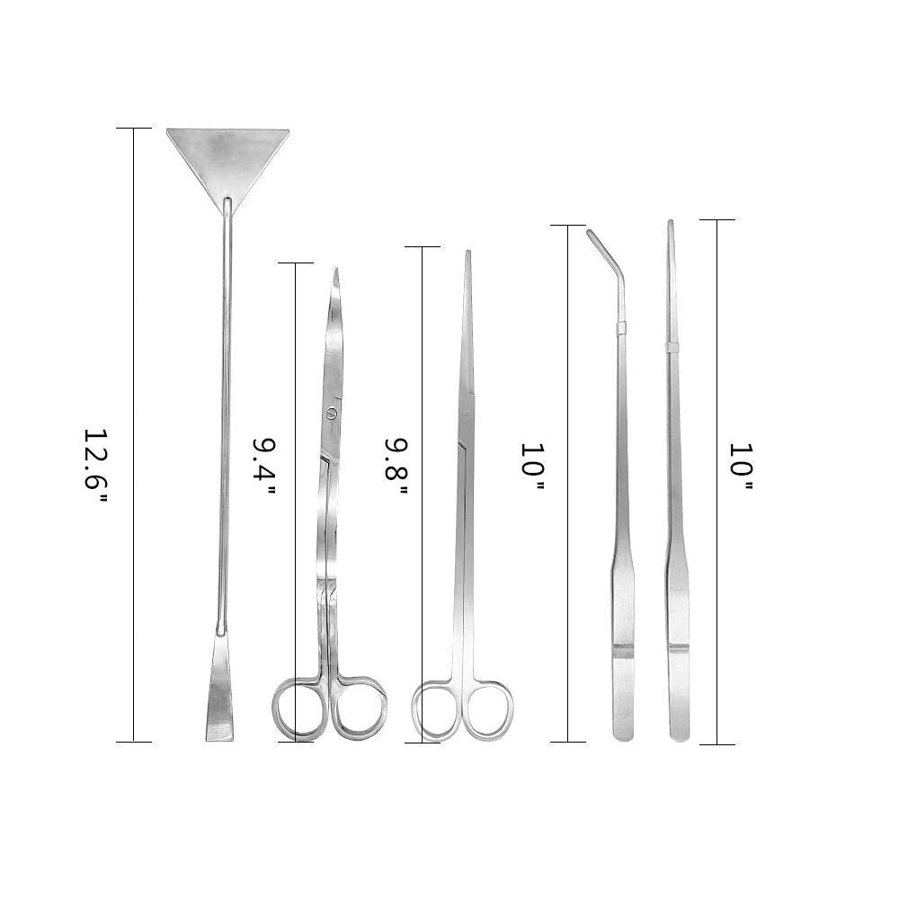 5 in 1 Aquarium Scissors Tweezers Spatula Stainless Steel Aquascaping Tools X353583