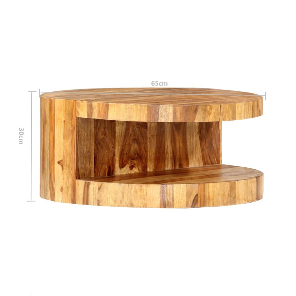 25.6"x11.8" Solid Sheesham Wood Round Coffee Table S990