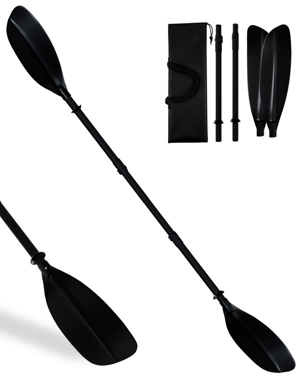 Adjustable Kayak Paddle 62–87 Inches Stainless Steel Fiberglass Non-Slip Grip with Carry Bag T41330