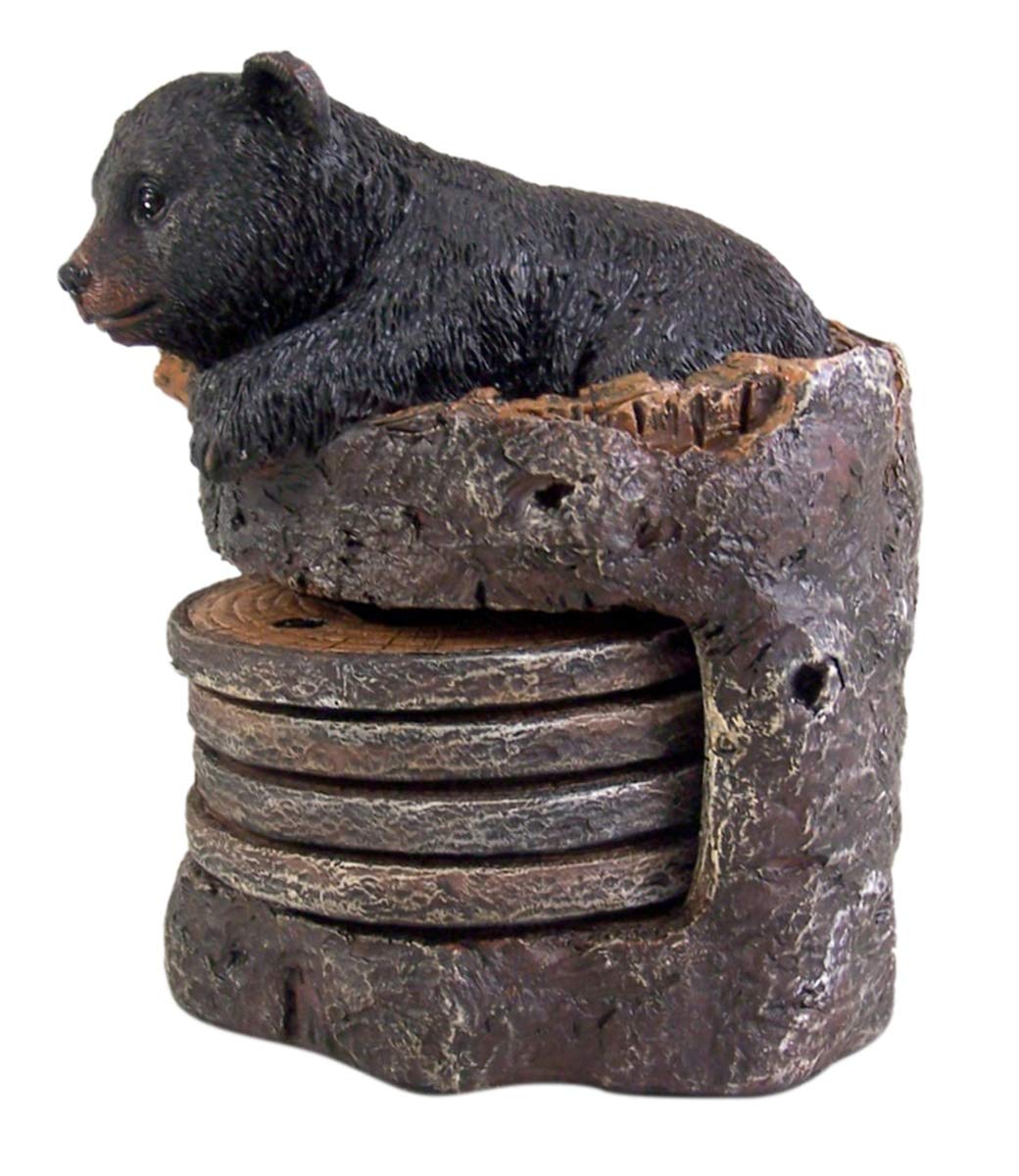 Black Bear Coaster Holder With 4 Coaster Set T4293