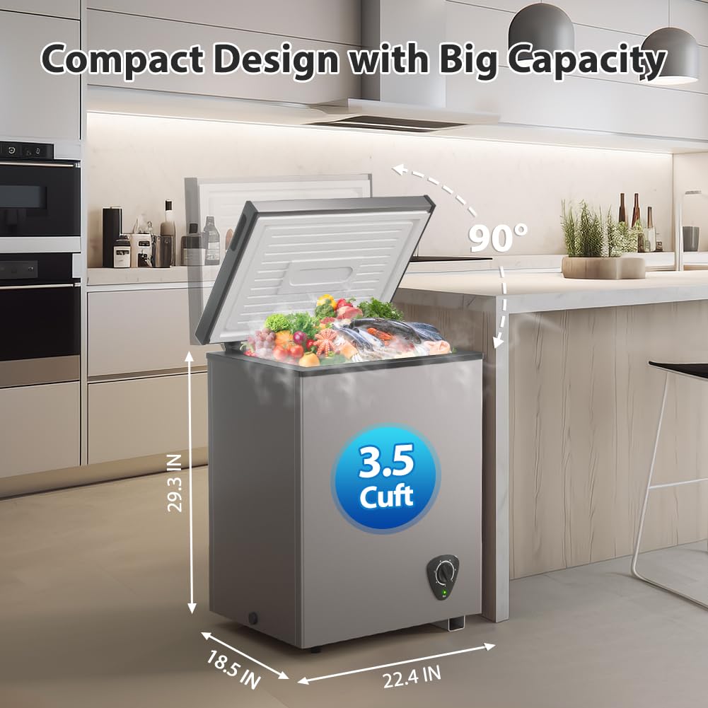 3.5 Cubic Feet Grey Chest Freezer with Removable Basket W12785