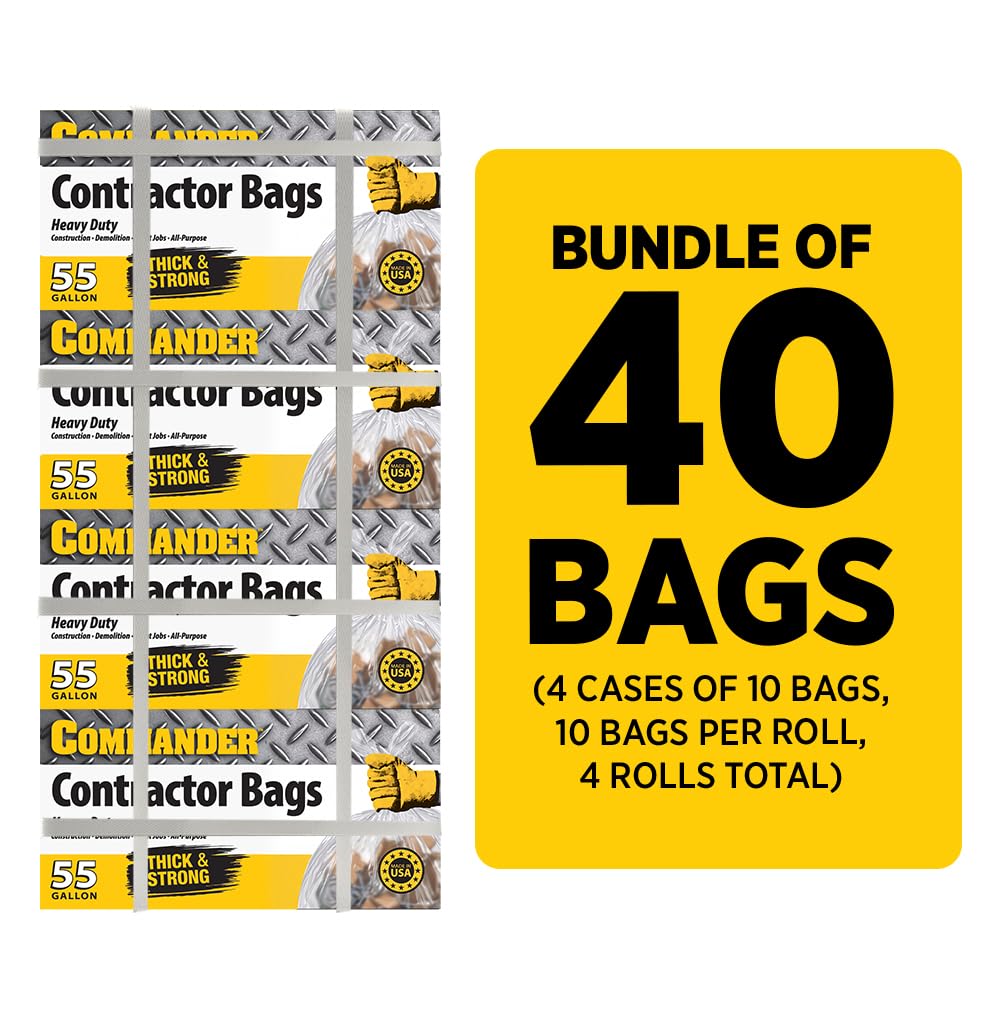 55 Gallon Clear Heavy Duty Contractor Bags with Flap Ties, Pack of 40 Y4936
