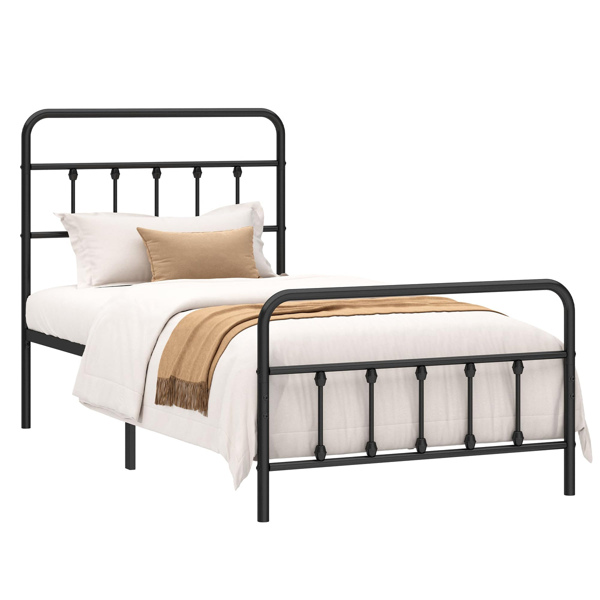 Twin Size Metal Bed Frame with Headboard and Footboard W9545