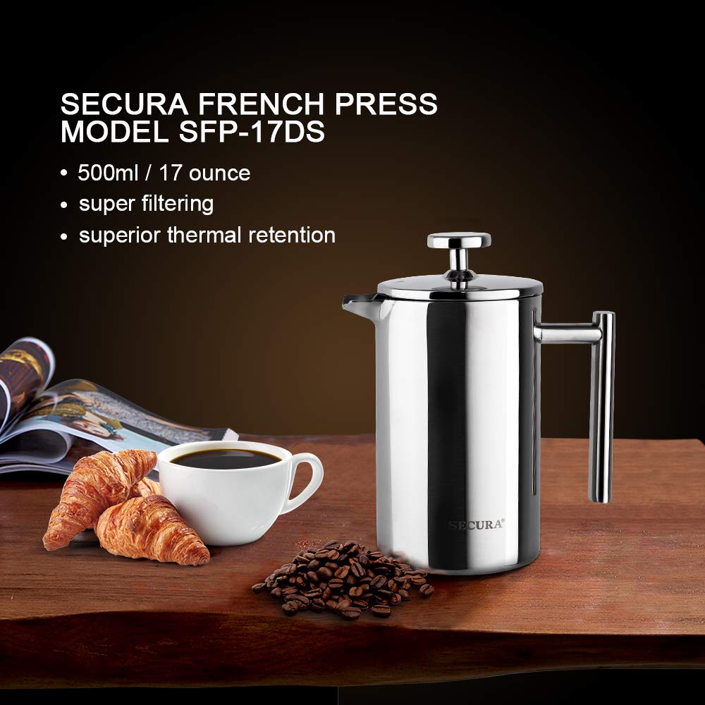 French Press Coffee Maker 304 Grade Stainless Steel Insulated 17oz Q20327