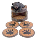 Black Bear Coaster Holder With 4 Coaster Set T4293