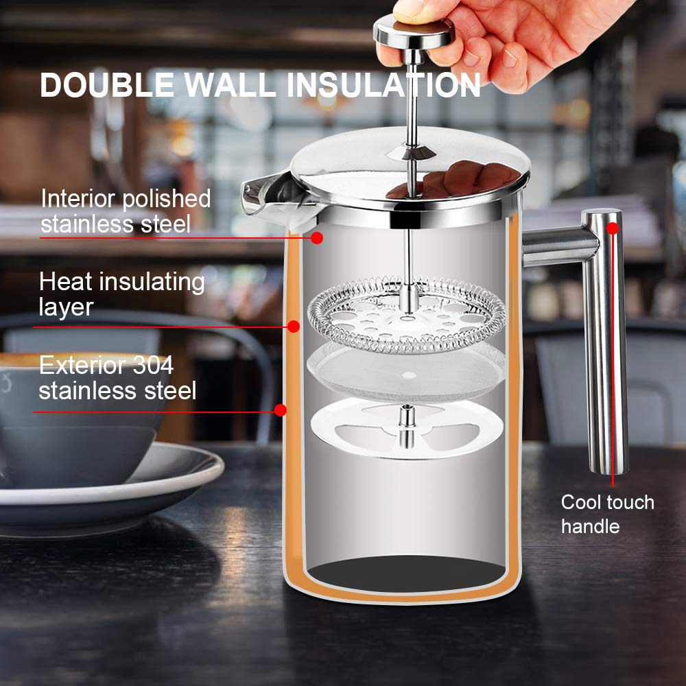 French Press Coffee Maker 304 Grade Stainless Steel Insulated 17oz Q20327