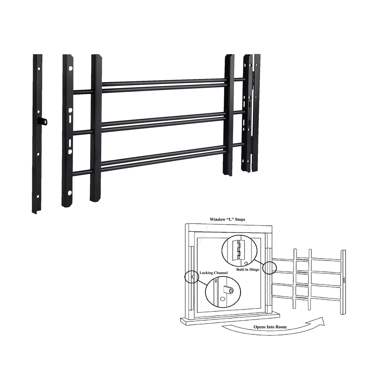 Black Adjustable Tubular Steel Window Security Bars B547