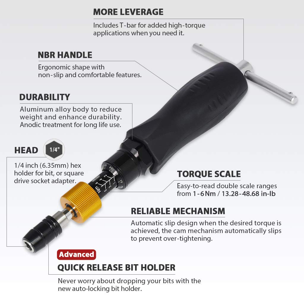 Precision Certified Torque Screwdriver 1-6 Nm with 1/4 Inch Hex Bit Holder B482163
