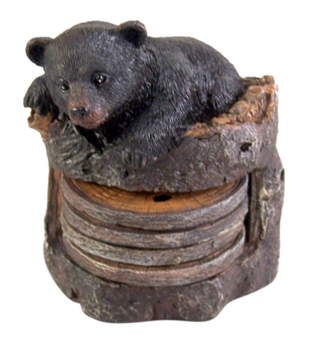 Black Bear Coaster Holder With 4 Coaster Set T4293