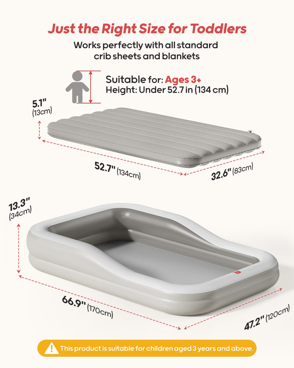 Inflatable Toddler Travel Bed Extra Large Gray U401569