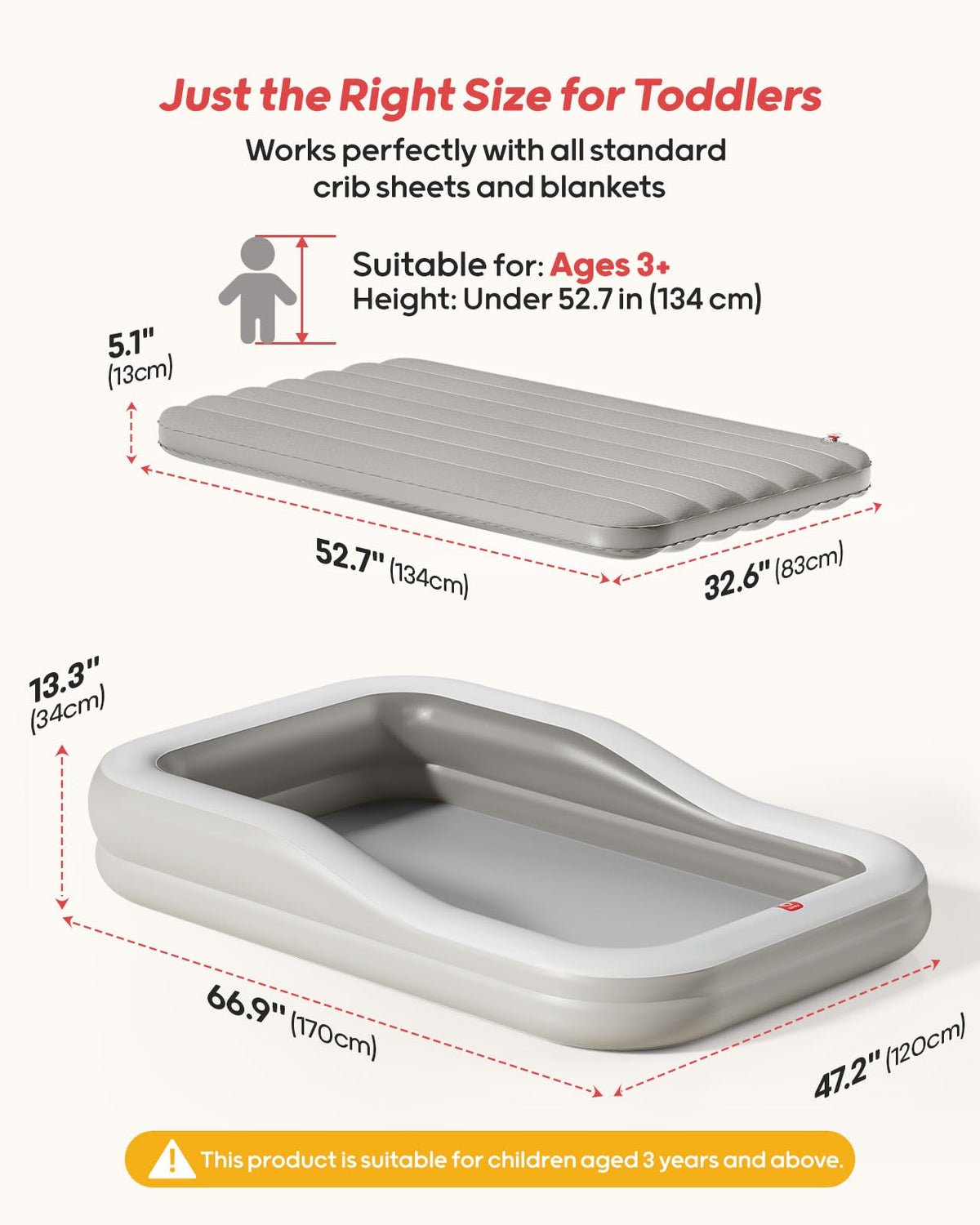 Inflatable Toddler Travel Bed Extra Large Gray U401569
