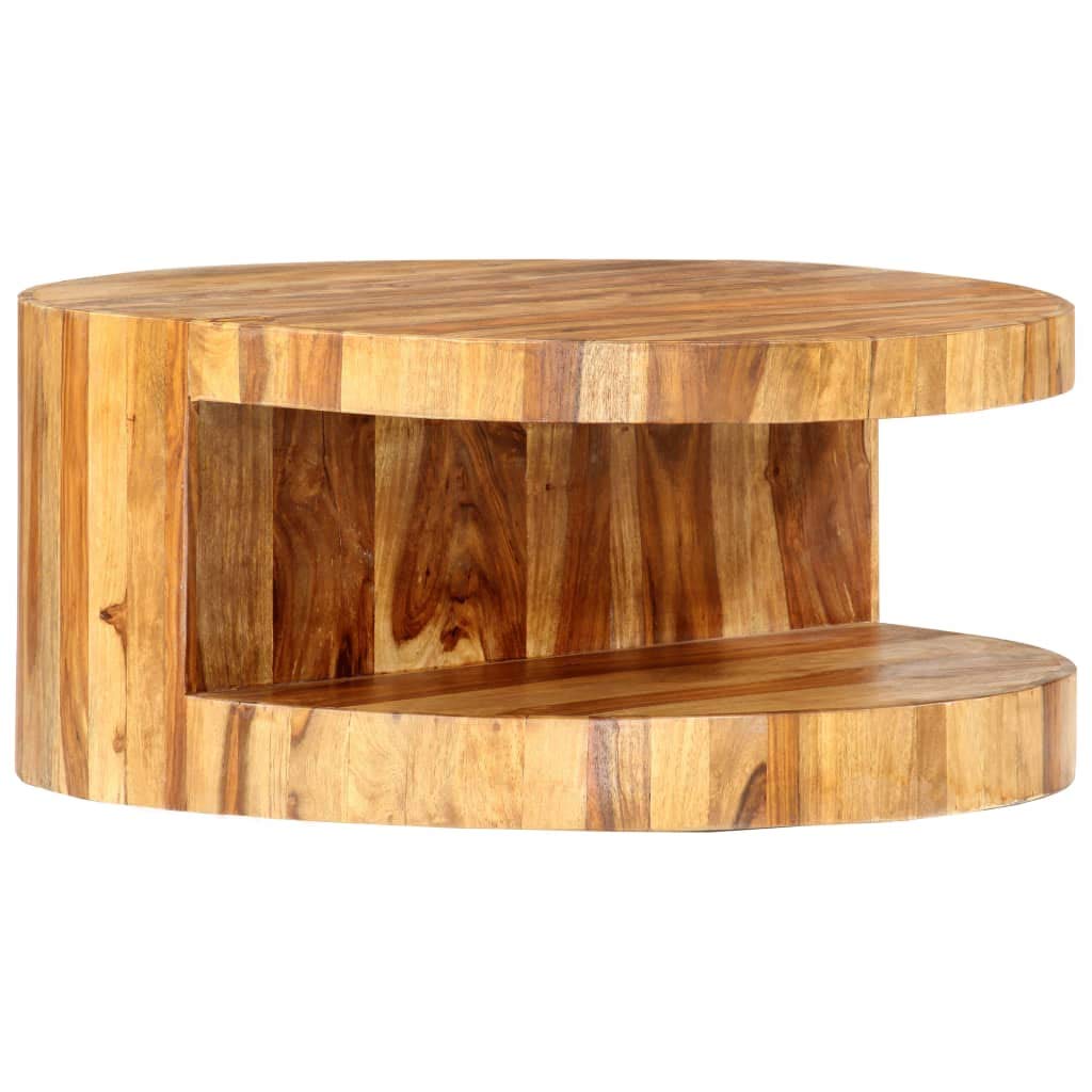 25.6"x11.8" Solid Sheesham Wood Round Coffee Table S990