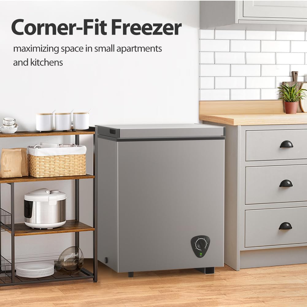 3.5 Cubic Feet Grey Chest Freezer with Removable Basket W12785