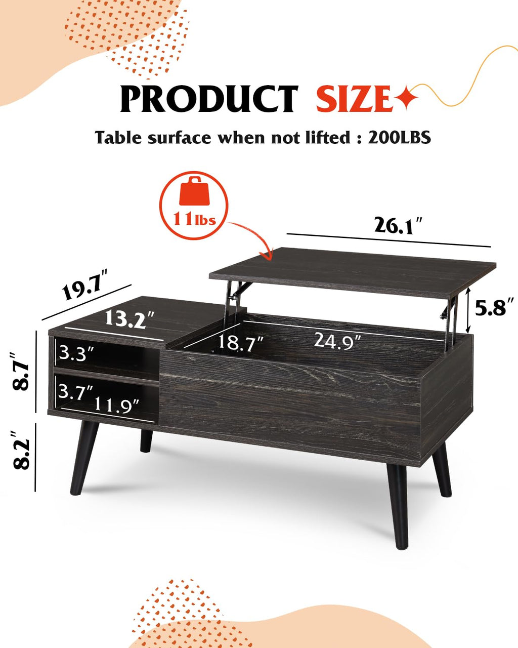 Lift Top Coffee Table with Hidden Storage, Black R4950