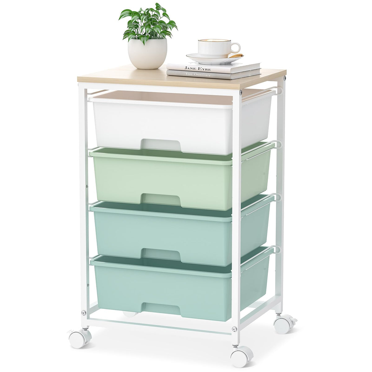 Rolling Cart with Drawers, 4-Drawer Utility Cart, Green R5009