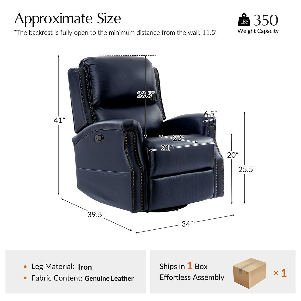 Navy Swivel Rocking Recliner N35622