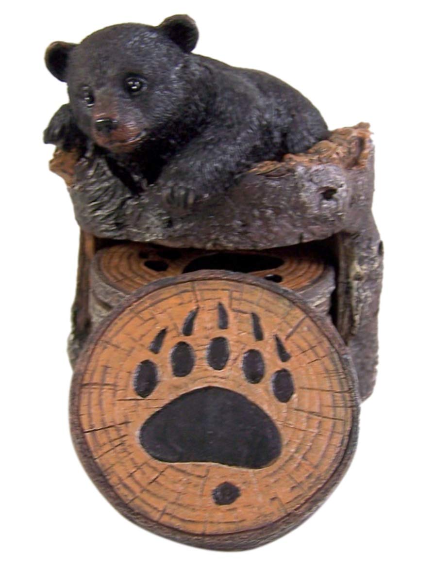 Black Bear Coaster Holder With 4 Coaster Set T4293