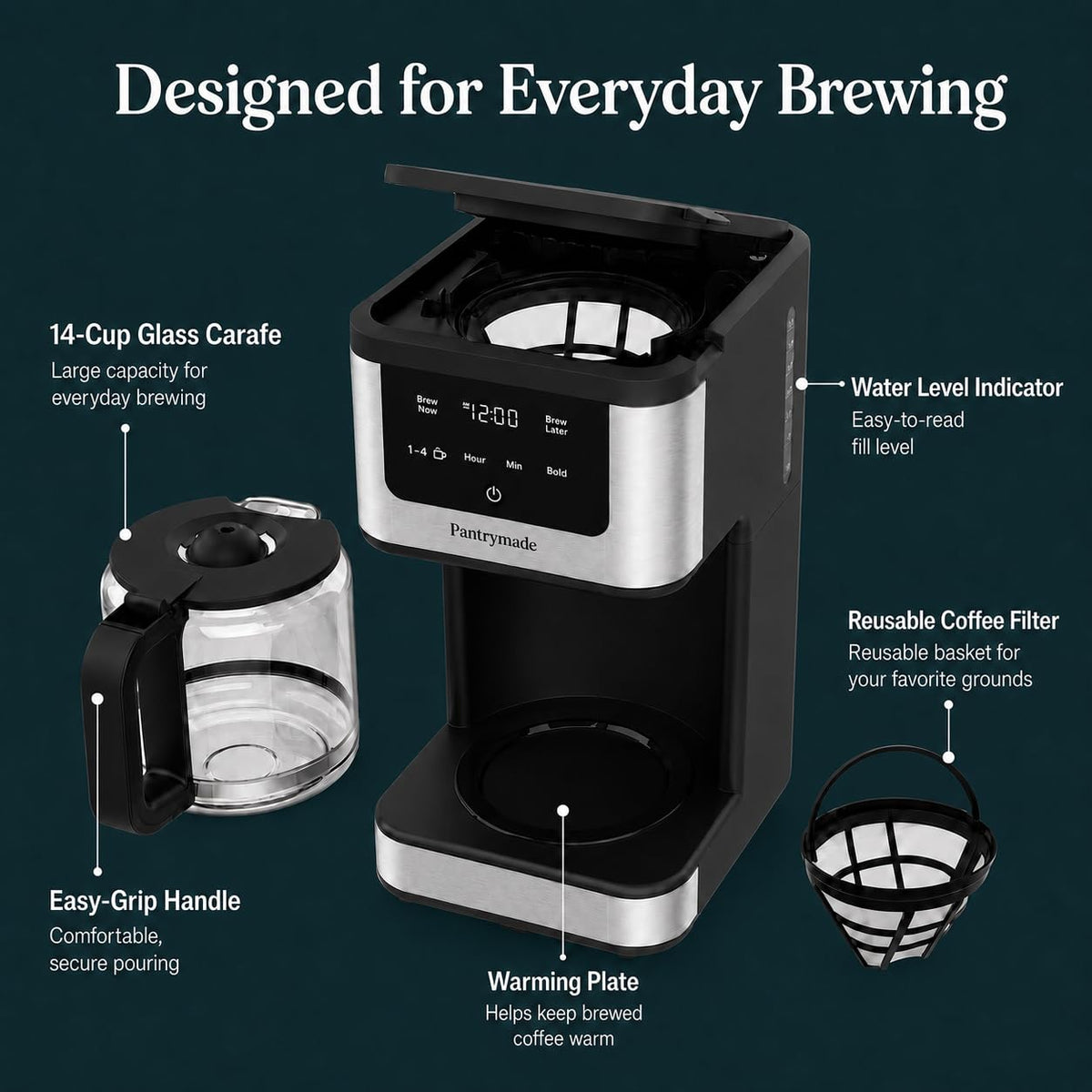 14-Cup Programmable Drip Coffee Maker with Glass Carafe, Black Q461