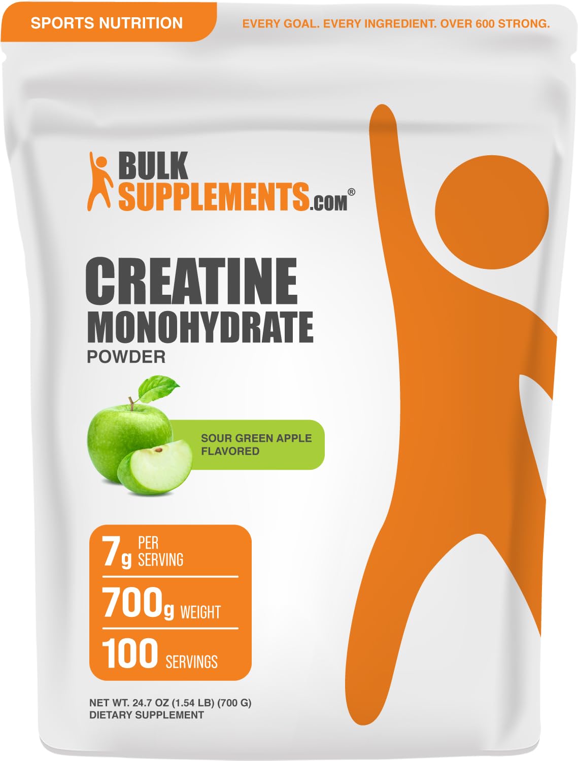 Micronized Creatine Monohydrate Powder, Sour Green Apple, 700g B88357