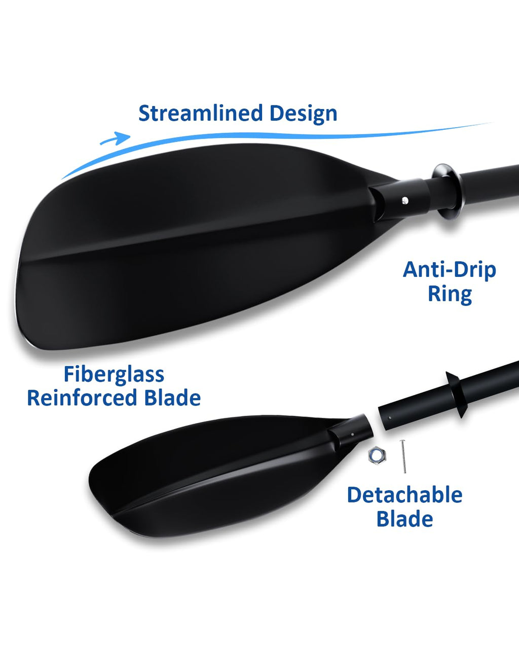 Adjustable Kayak Paddle 62–87 Inches Stainless Steel Fiberglass Non-Slip Grip with Carry Bag T41330