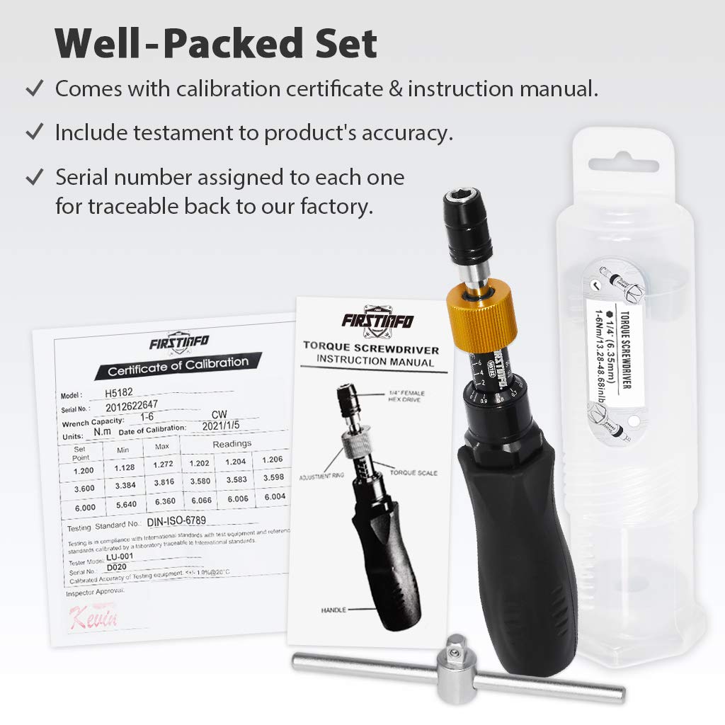 Precision Certified Torque Screwdriver 1-6 Nm with 1/4 Inch Hex Bit Holder B482163