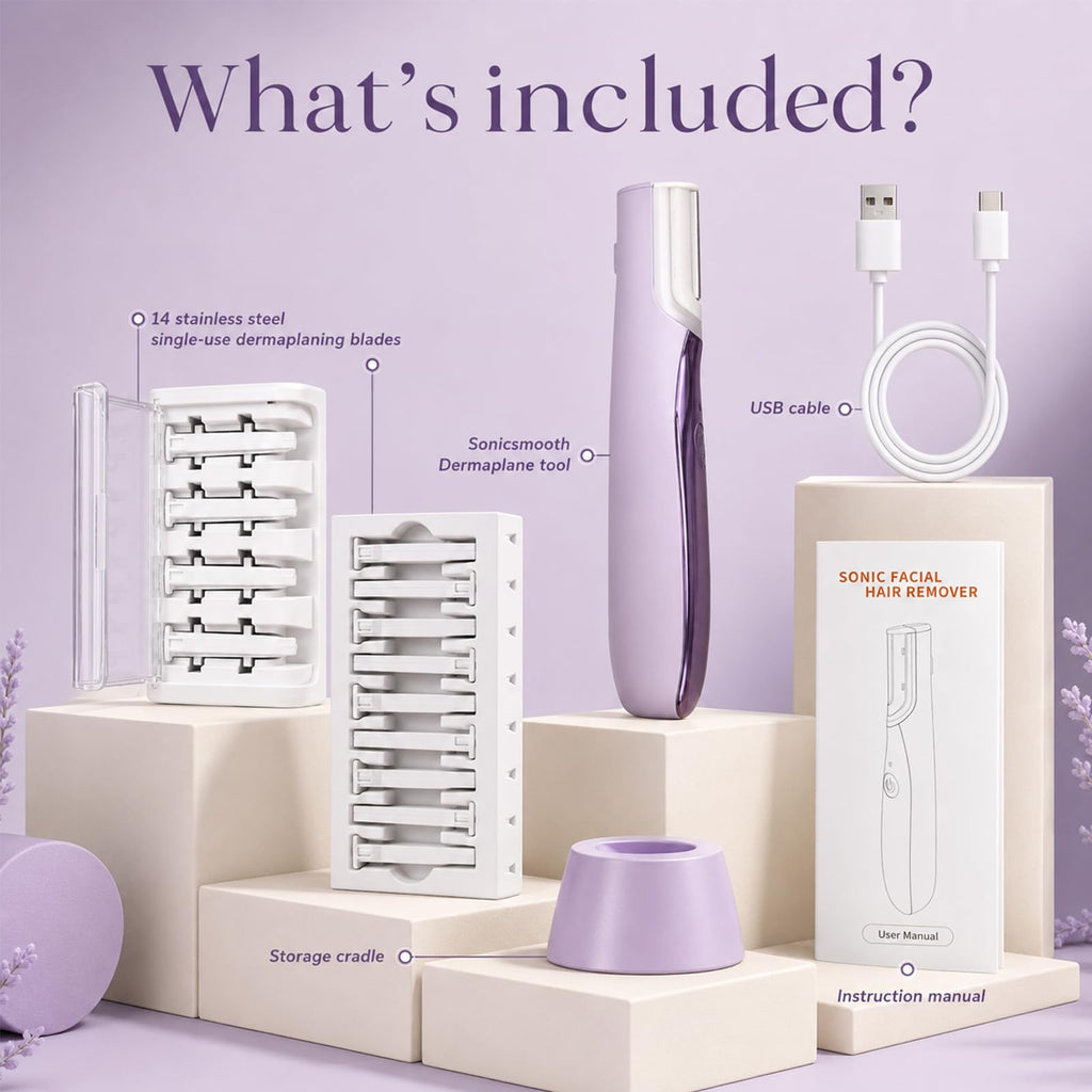 Sonic Dermaplaning Tool with LED Light, Rechargeable Facial Hair Remover E87383