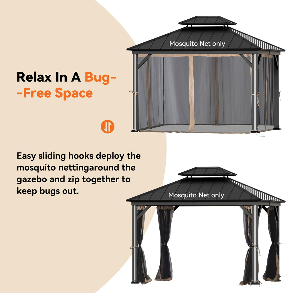 Outdoor Gazebo Mosquito Netting Replacement 4-Panel Sidewalls 11' x 13' E956953