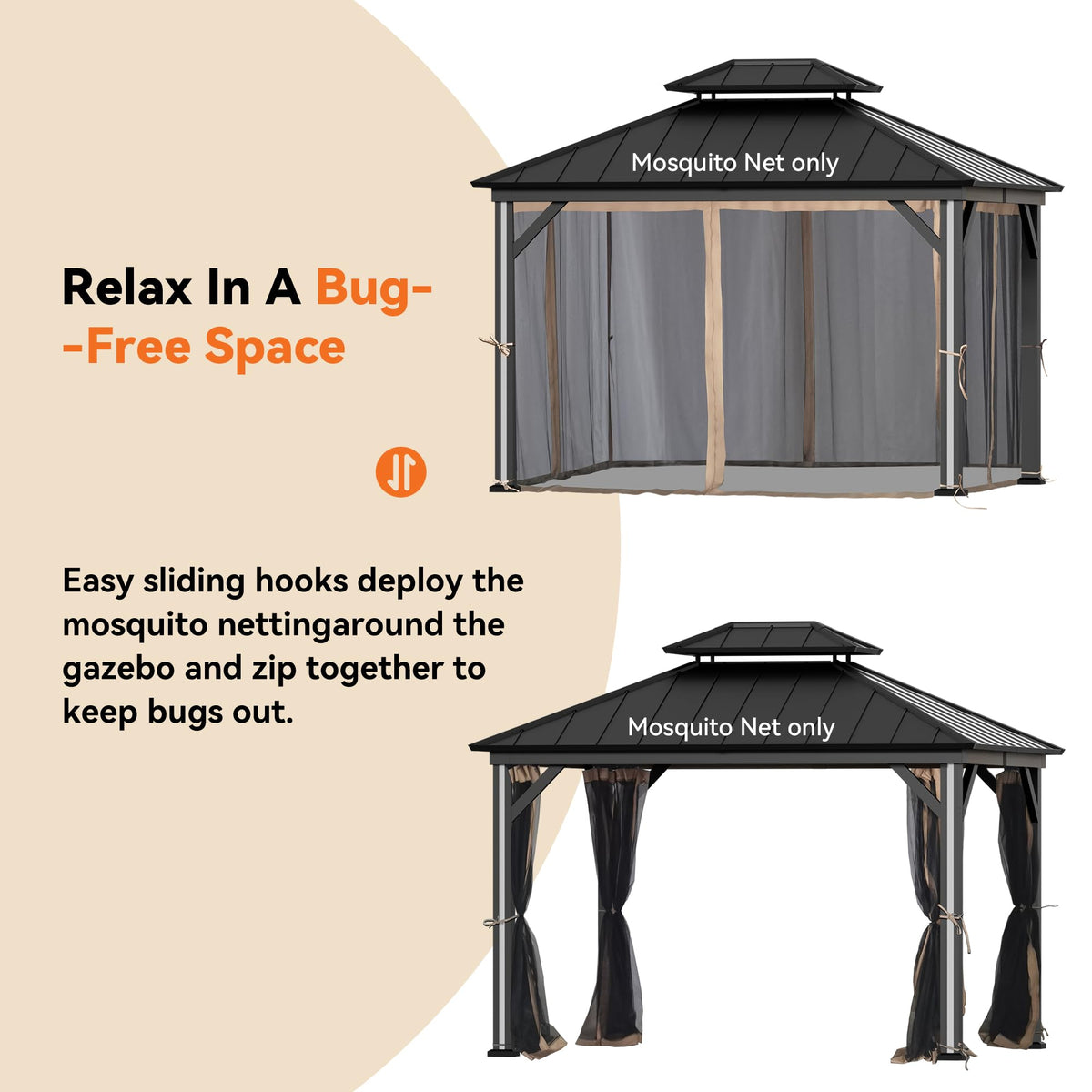 Outdoor Gazebo Mosquito Netting Replacement 4-Panel Sidewalls 11' x 13' E956953