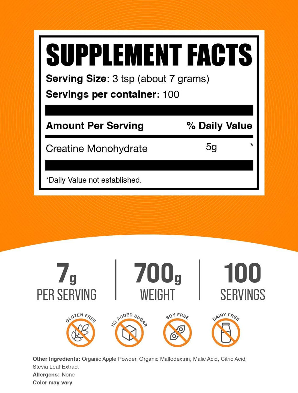 Micronized Creatine Monohydrate Powder, Sour Green Apple, 700g B88357