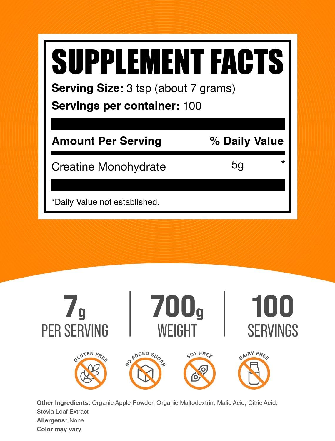 Micronized Creatine Monohydrate Powder, Sour Green Apple, 700g B88357