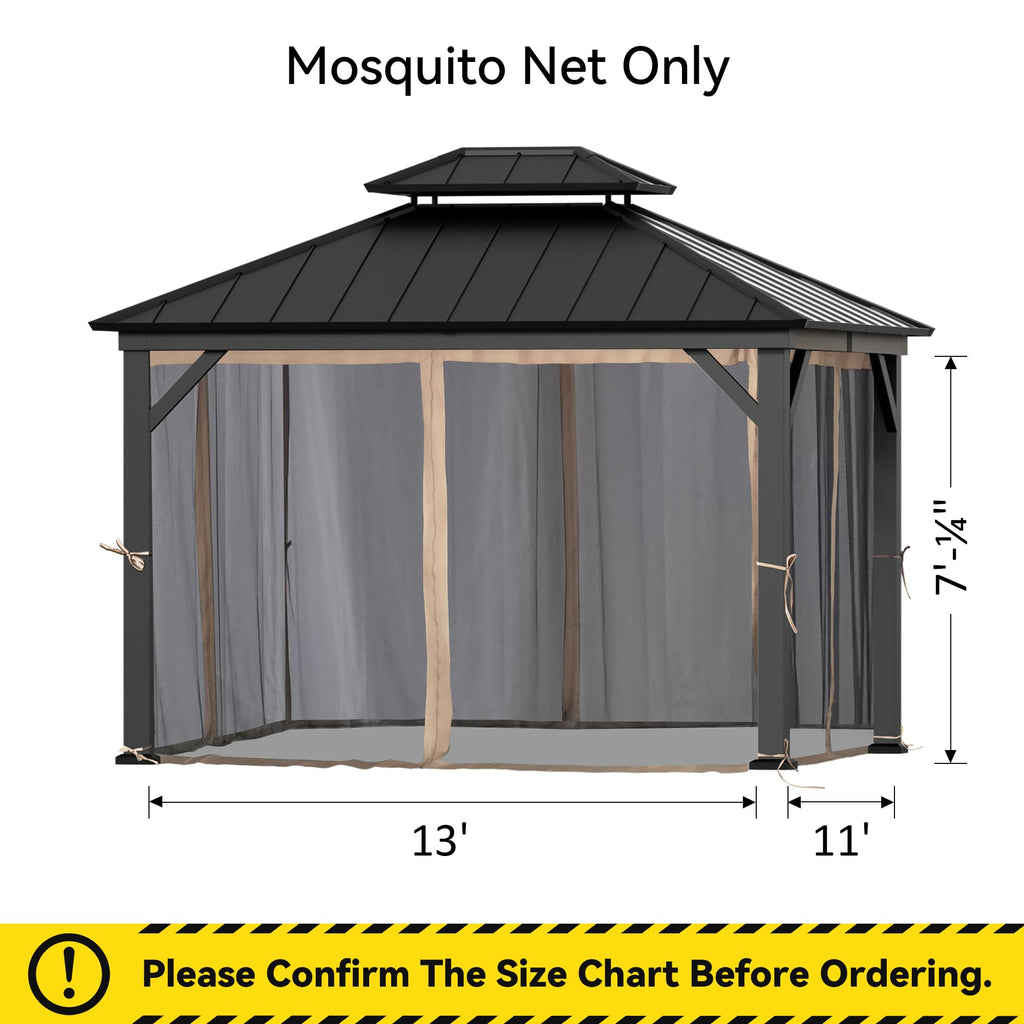 Outdoor Gazebo Mosquito Netting Replacement 4-Panel Sidewalls 11' x 13' E956953