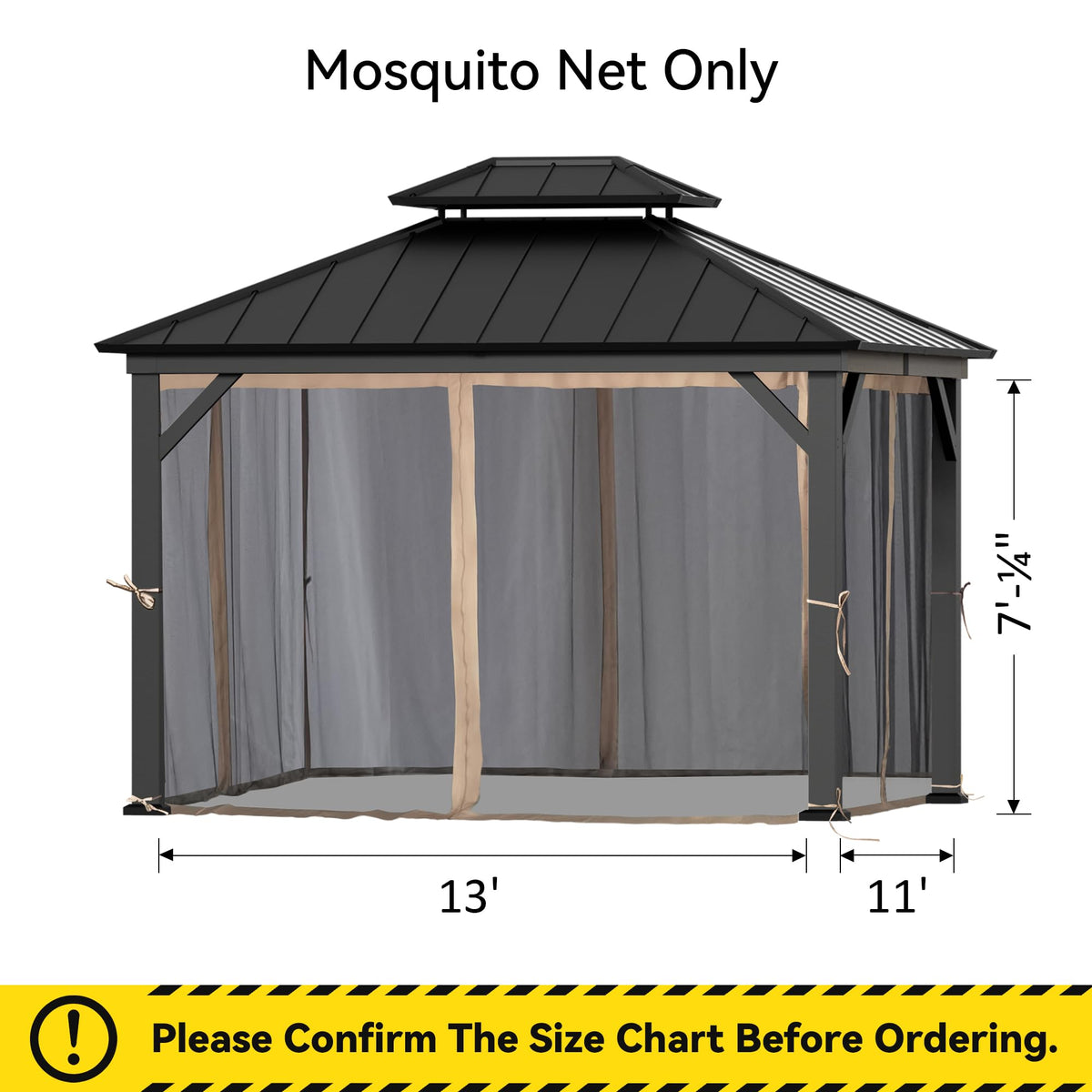 Outdoor Gazebo Mosquito Netting Replacement 4-Panel Sidewalls 11' x 13' E956953