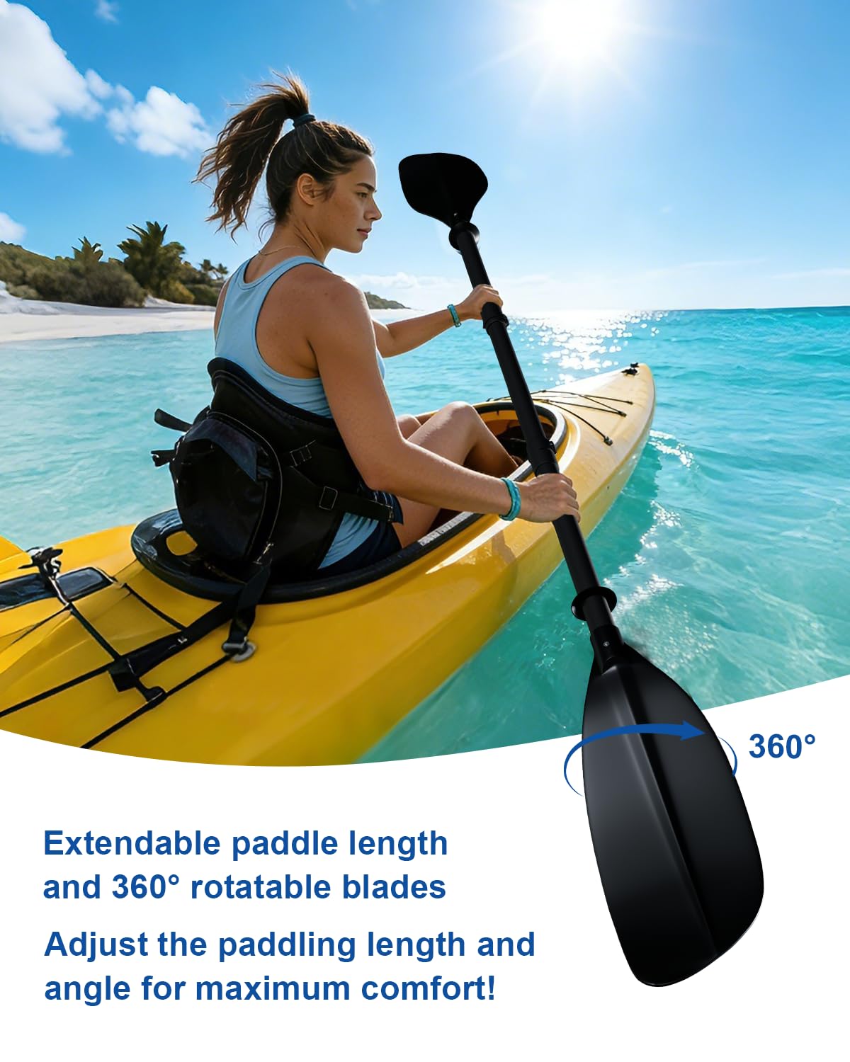 Adjustable Kayak Paddle 62–87 Inches Stainless Steel Fiberglass Non-Slip Grip with Carry Bag T41330
