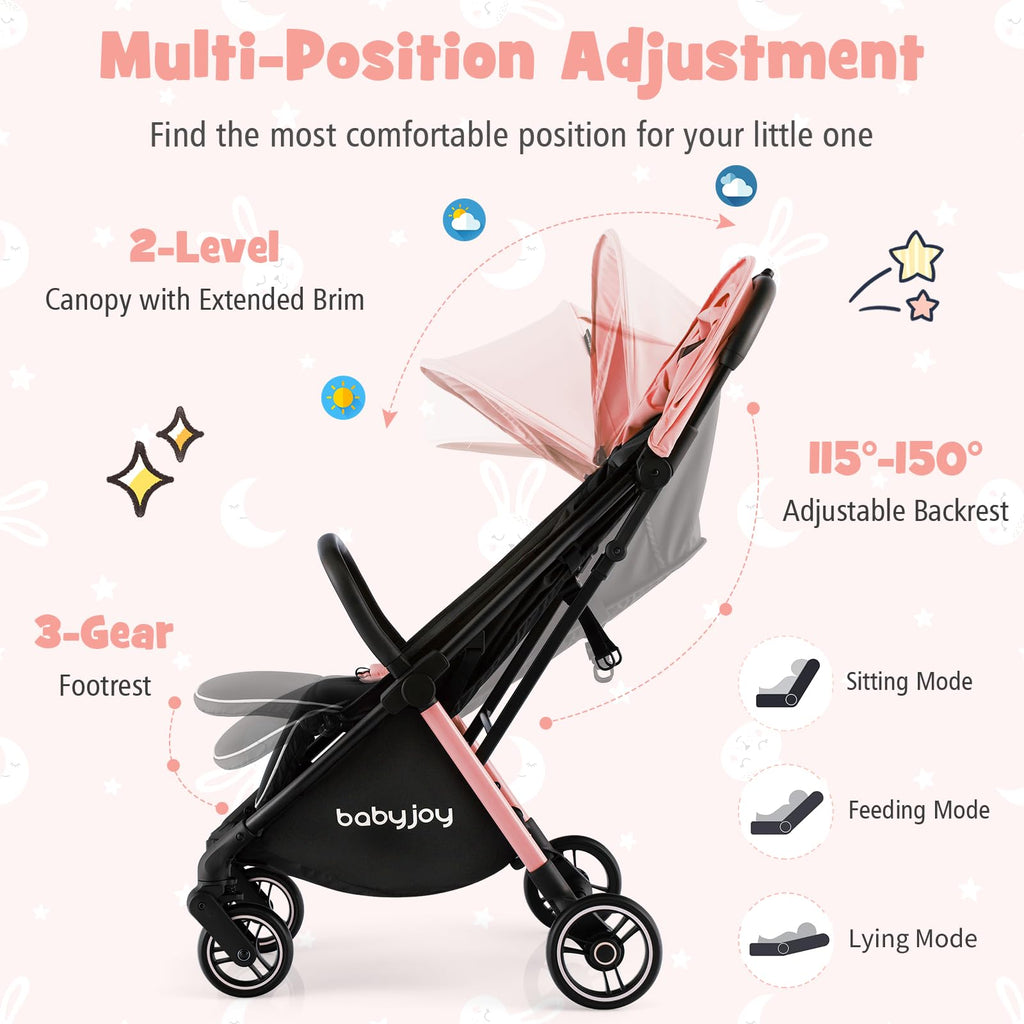 Lightweight Compact Baby Stroller with Canopy and Storage Basket F570