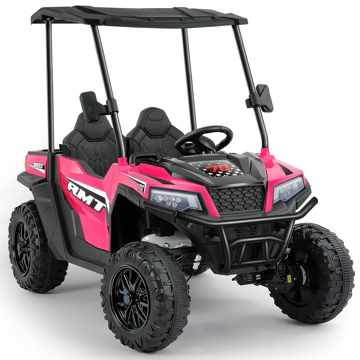 24V 2 Seater Ride on Car with Sun Shade Dump Bed Shovel Hot Pink N357