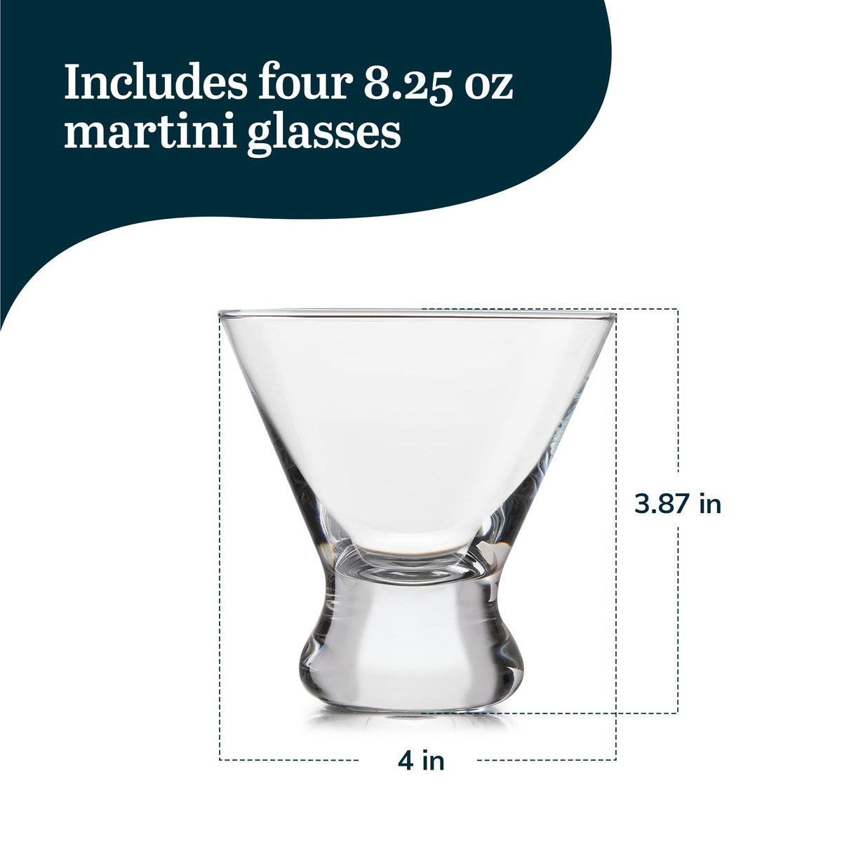 8.25 Oz Dishwasher Safe Stemless Martini Glasses Set of 4 V219