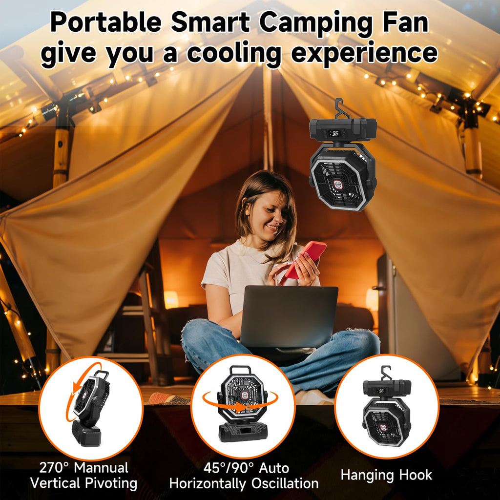 Black 10-Inch 40000mAh Portable Camping Fan J5967