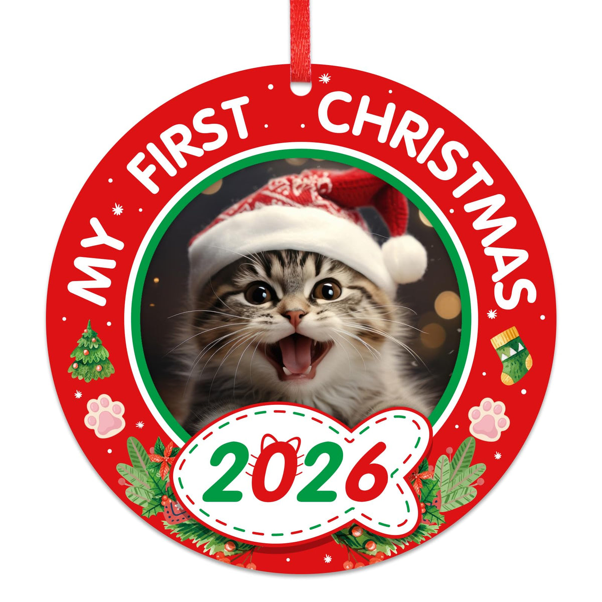 Personalized Picture Frame Cat's First Christmas Ornament 2026 J8193