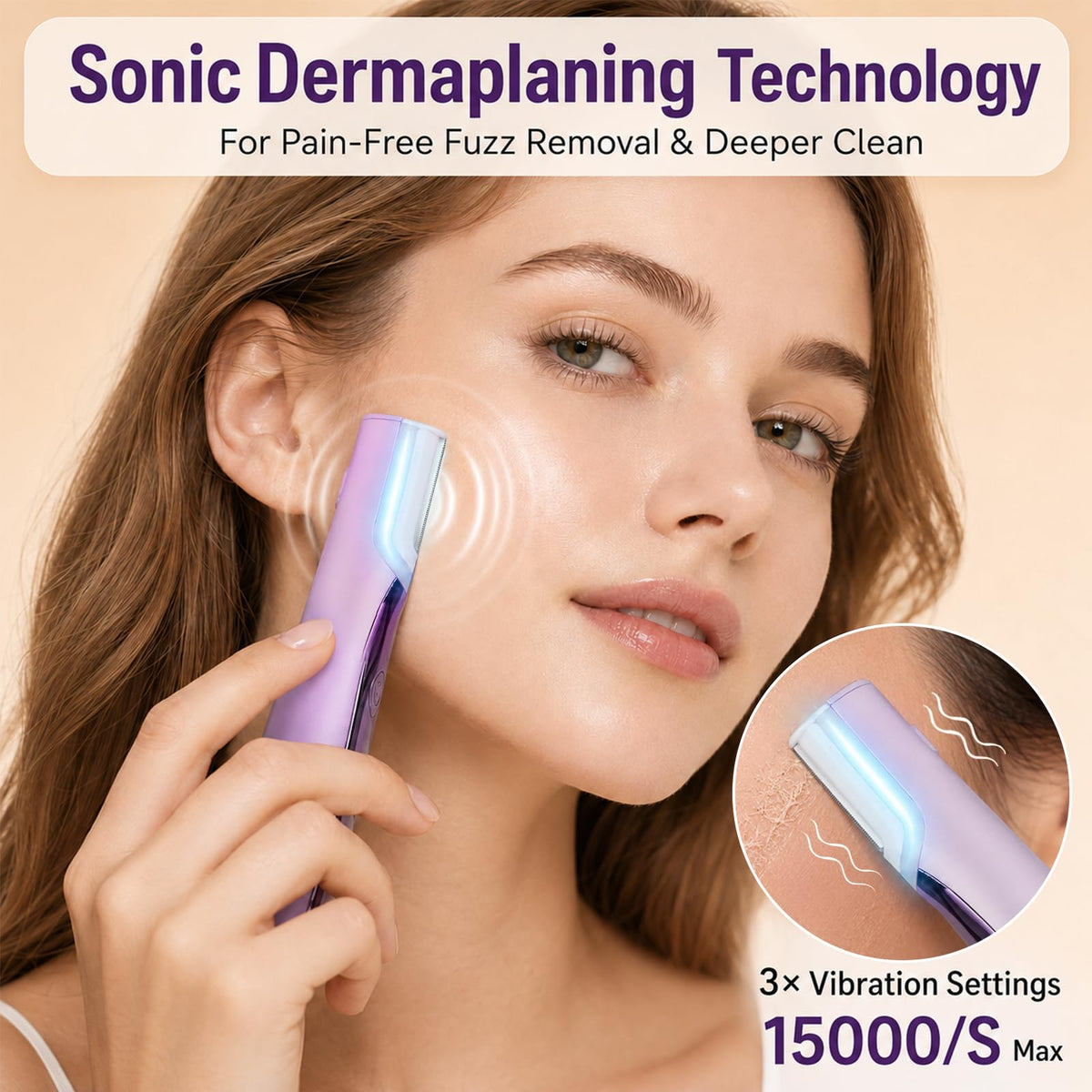 Sonic Dermaplaning Tool with LED Light, Rechargeable Facial Hair Remover E87383