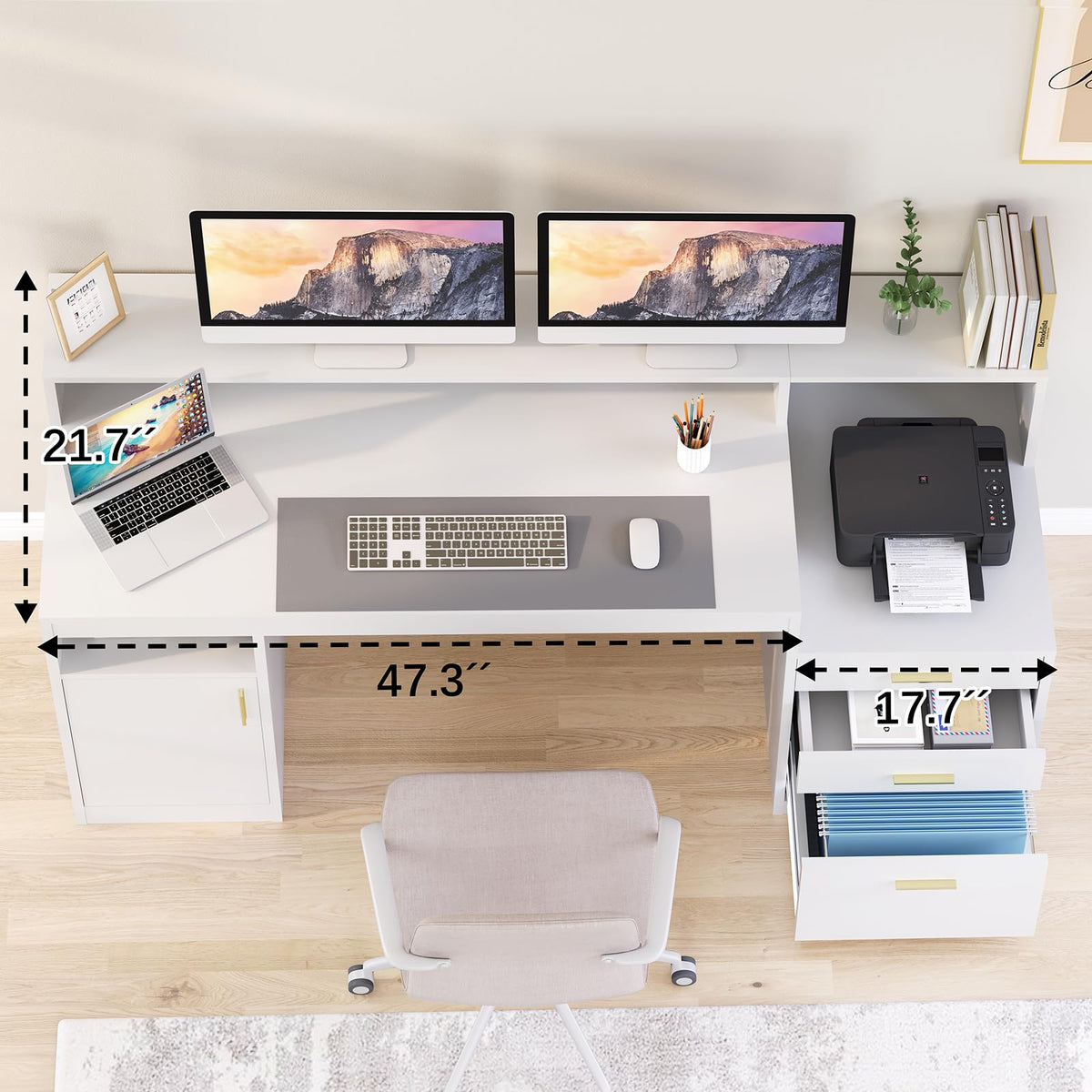 65" White Computer Desk with 3 Drawers T626614