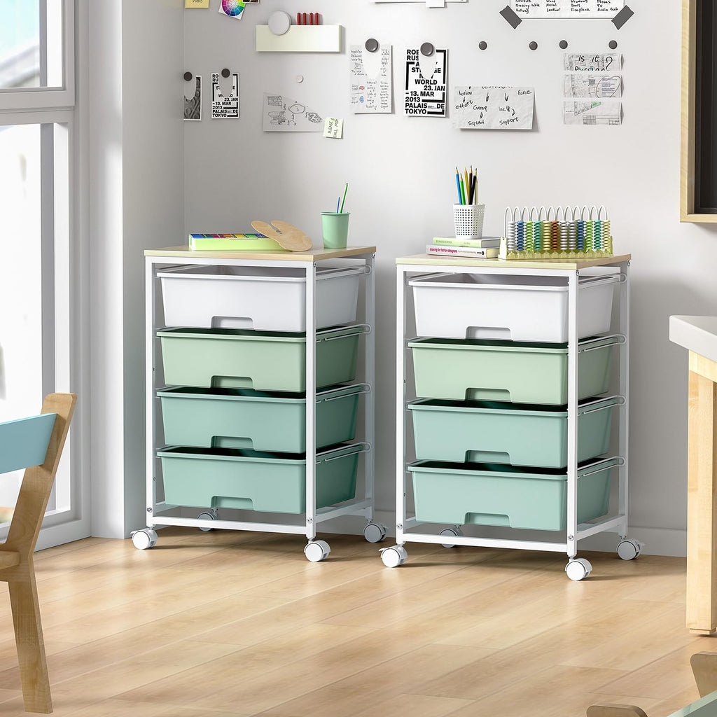Rolling Cart with Drawers, 4-Drawer Utility Cart, Green R5009