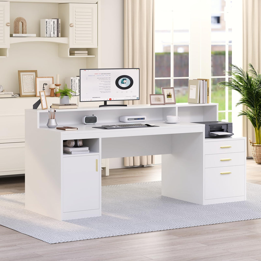 65" White Computer Desk with 3 Drawers T626614