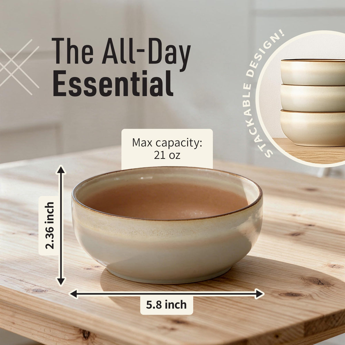 Stoneware Ceramic Cereal Bowls Set of 4, 21 oz Y89892