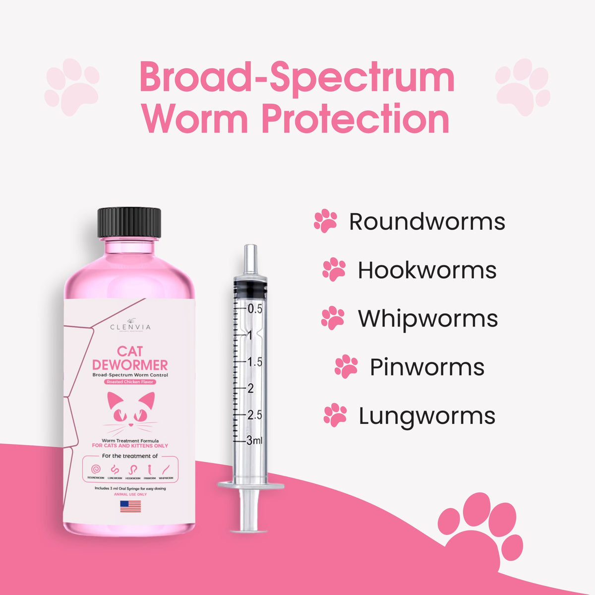 Chicken Flavor Liquid Cat Dewormer with Syringe 120ml P1400
