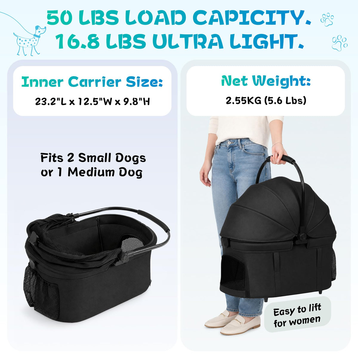 3-in-1 Pet Stroller Black Q6062