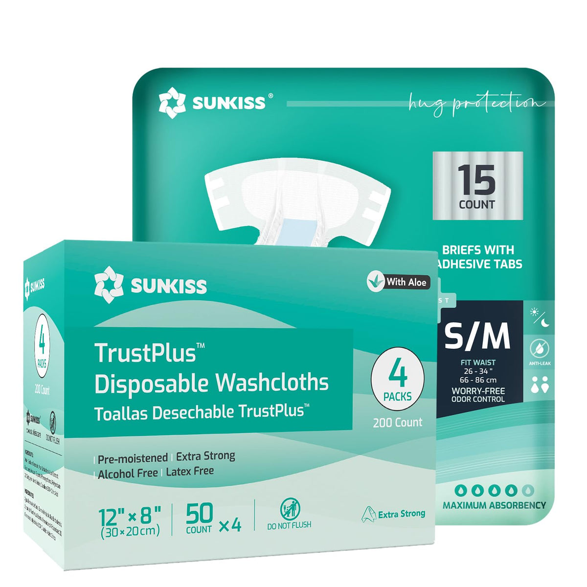 Adult Diapers Small/Medium 15 Count & Wet Wipes 200 Count W713913