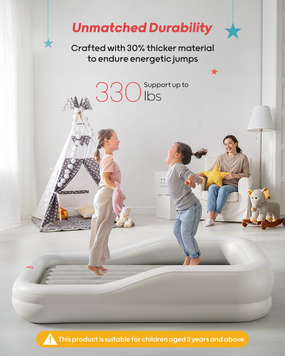 Inflatable Toddler Travel Bed Extra Large Gray U401569