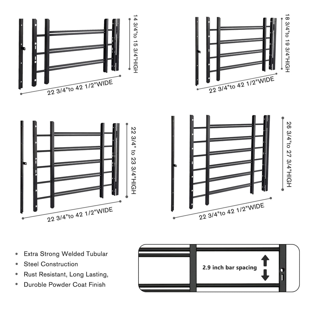 Black Adjustable Tubular Steel Window Security Bars B547