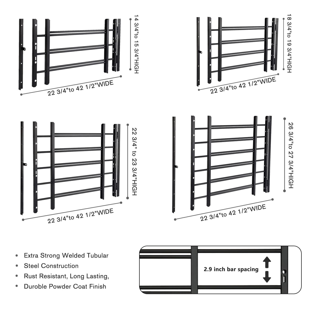 Black Adjustable Tubular Steel Window Security Bars B547
