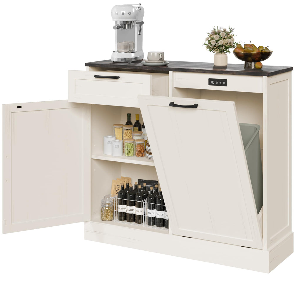 Off-White Tilt Out Trash Can Cabinet L6174